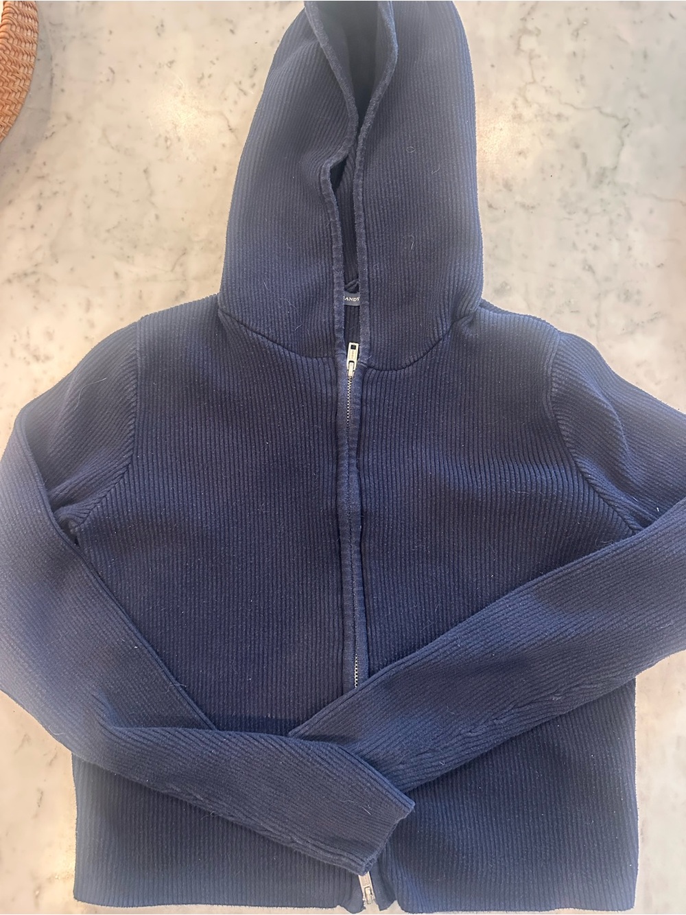 Brandy Melville  Navy Zip-Front Hooded Sweater